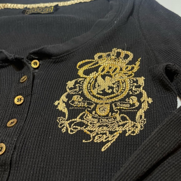 COOGI Black Long Sleeve Henley with Gold Embroidery - Picture 3 of 9
